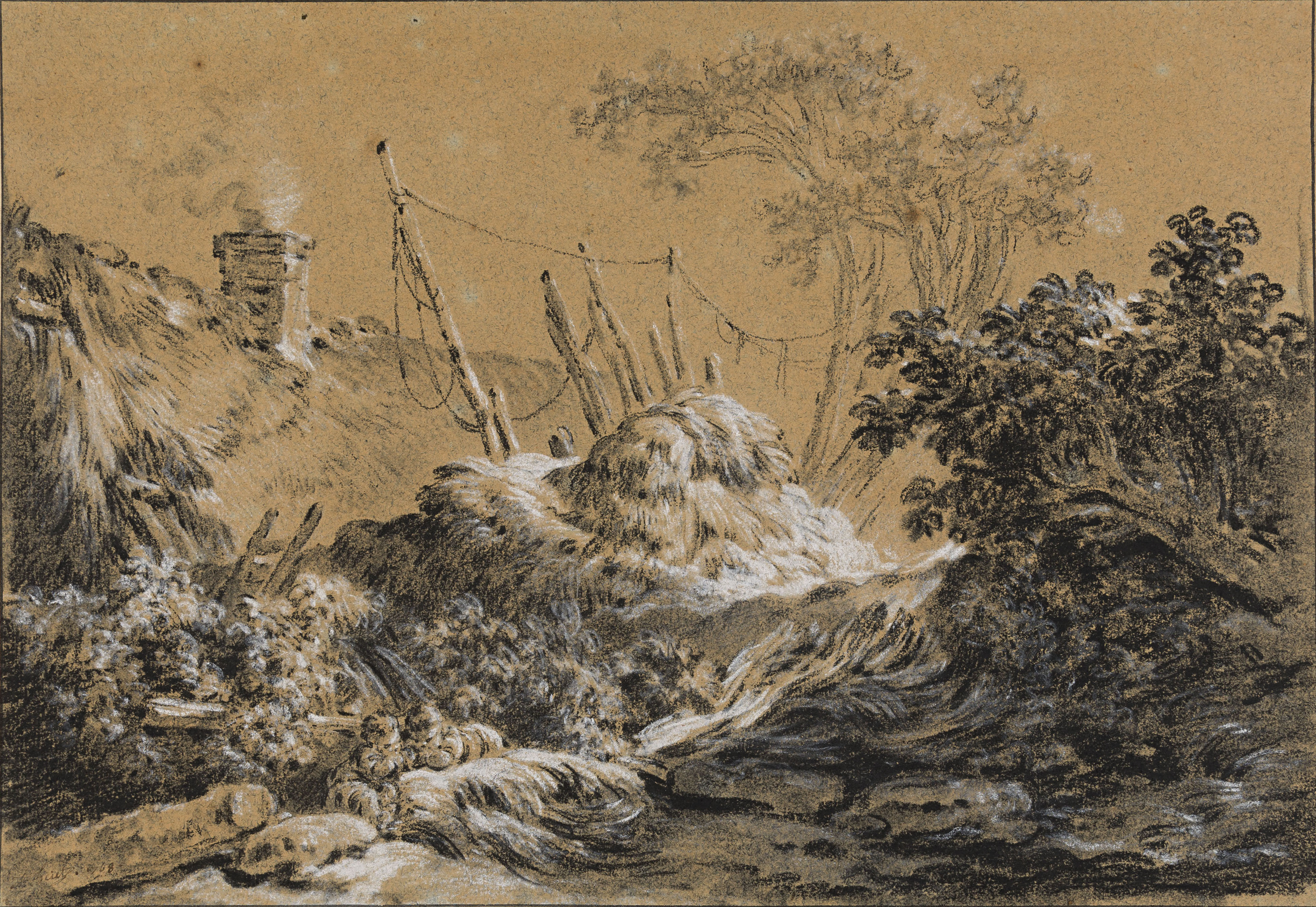 Landscape with Two Children Playing by a Cottage 